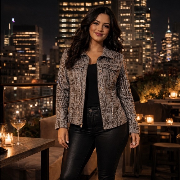 Ruby Rd. Women's Croc-Print Grey Jacket - Picture 5 of 5